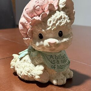 Adorable Ceramic Baby Lamb Figurine - Pink and Cream